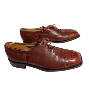 M C Mario Campatelli Crocodile Leather Brown Cap Toe Oxford Lace Up s Shoes 11 M